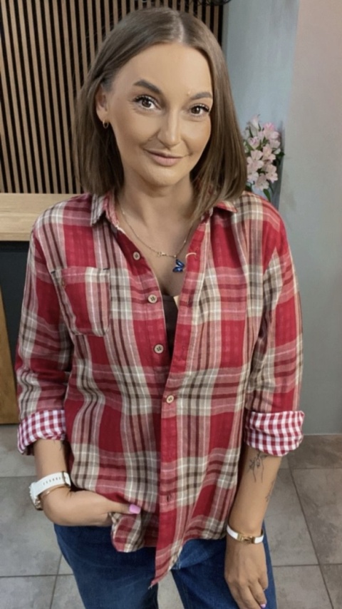 Koszula bawełniana w kratę - Czerwona