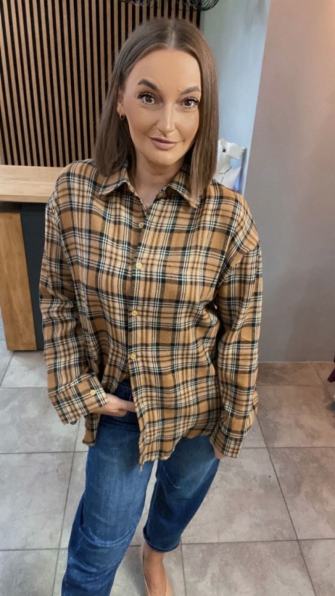 Koszula w kratę – oversize camel
