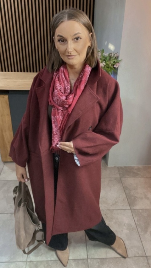 Płaszcz damski oversize Gioya & Co. – Bordowy