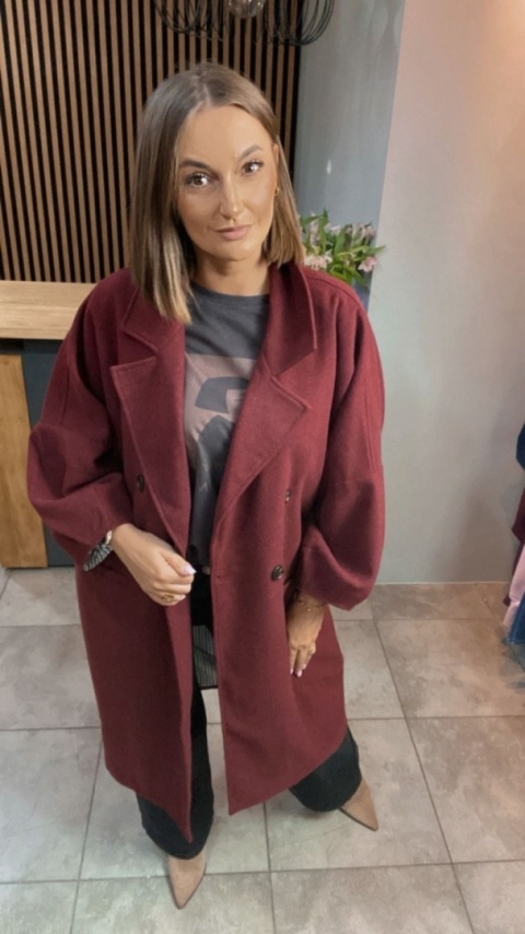 Płaszcz damski oversize Gioya & Co. – Bordowy