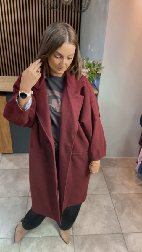 Płaszcz damski oversize Gioya & Co. – Bordowy