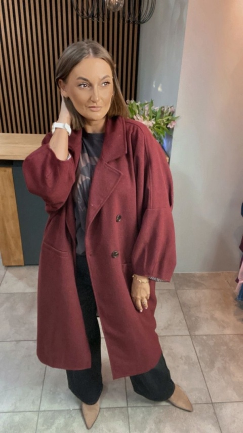 Płaszcz damski oversize Gioya & Co. – Bordowy