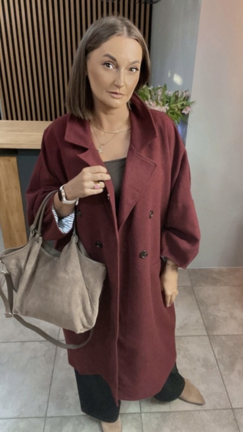 Płaszcz damski oversize Gioya & Co. – Bordowy