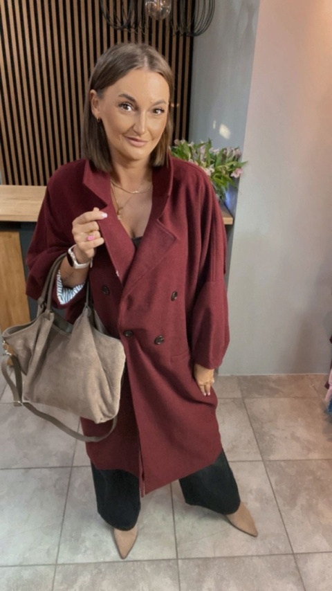 Płaszcz damski oversize Gioya & Co. – Bordowy