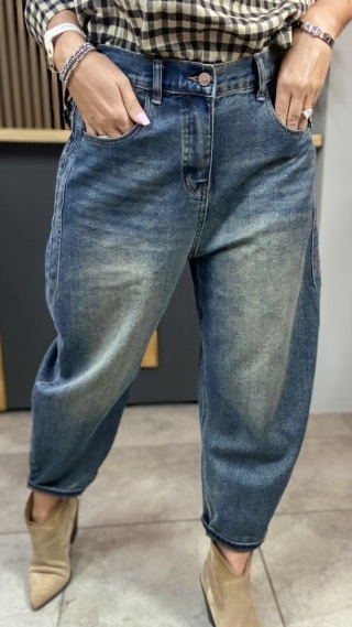 Jeansy Simple Plain - Denim z kontrastowym podwinięciem