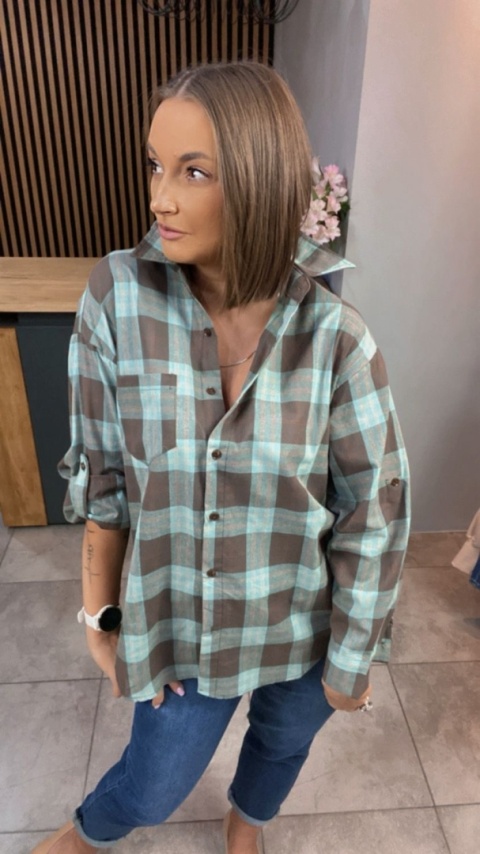 Koszula A.n Fashion Design – brązowo-miętowa krata