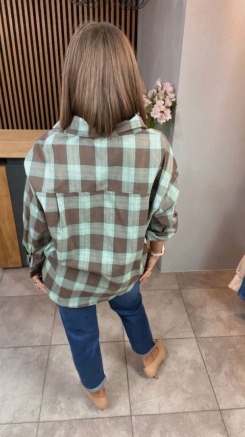Koszula A.n Fashion Design – brązowo-miętowa krata
