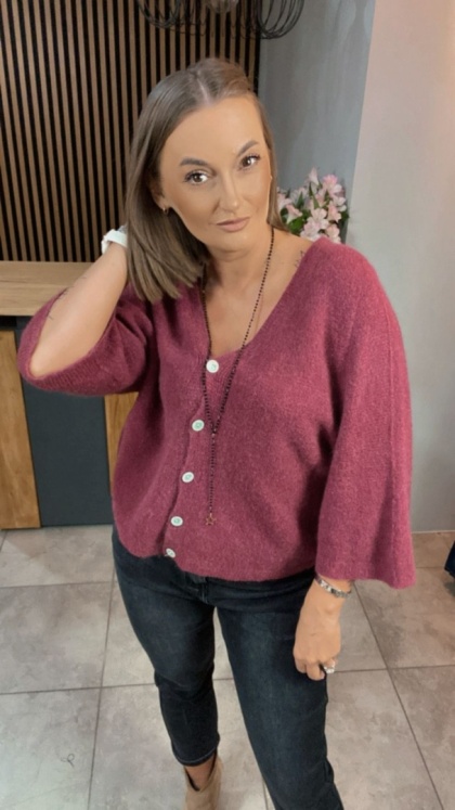 Sweter z domieszką baby alpaki – Bordo