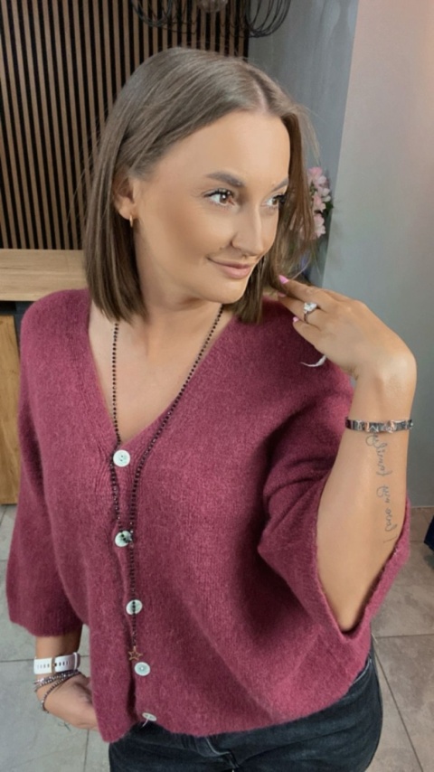 Sweter z domieszką baby alpaki – Bordo