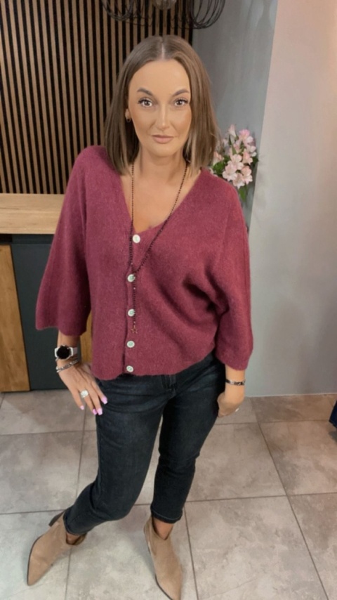 Sweter z domieszką baby alpaki – Bordo