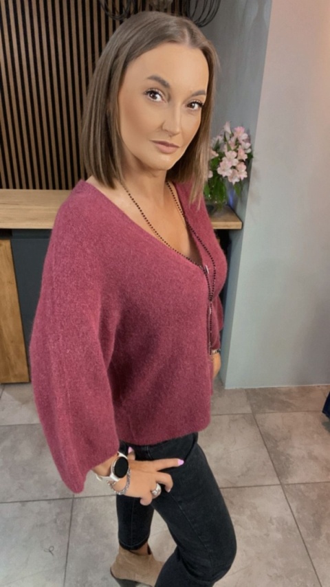 Sweter z domieszką baby alpaki – Bordo