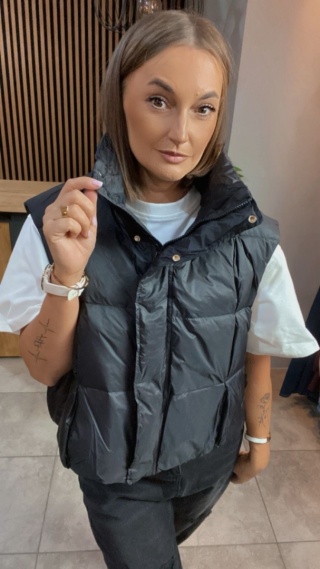 Kamizelka Pikowana z Naturalnym Puchem - Czarna