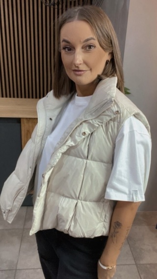 Kamizelka Pikowana z Naturalnym Puchem - Jasny Beż