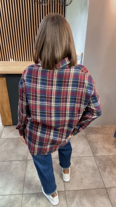 Koszula Oversize w kratę bordowo - fioletową