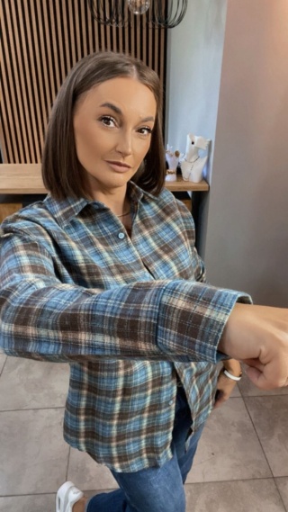 Koszula Oversize w kratę – niebiesko-brązowa
