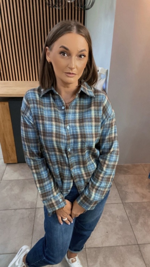 Koszula Oversize w kratę – niebiesko-brązowa