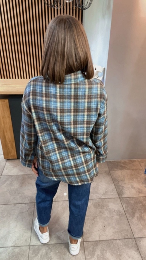 Koszula Oversize w kratę – niebiesko-brązowa