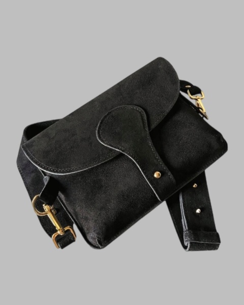 Skórzana torebka listonoszka - Czarna