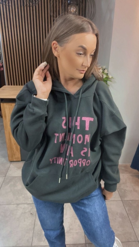 Bluza oversize z kapturem – „This Moment is an Opportunity” - Grafit