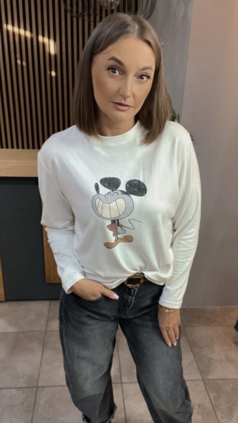 Bluzka z nadrukiem retro Myszki - Śmietanka
