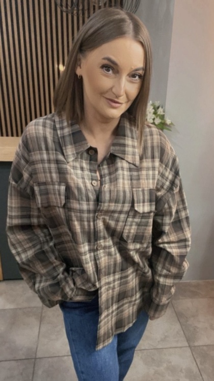Koszula flanelowa w kratę – Brązowo–beżowa