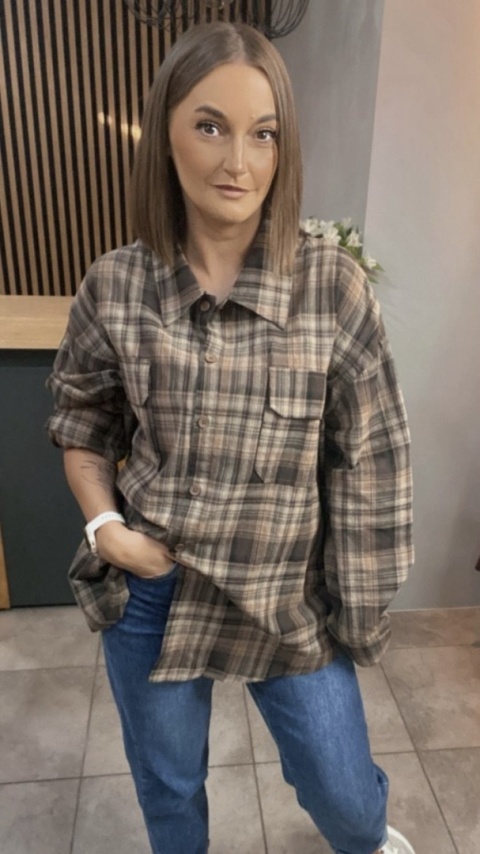 Koszula flanelowa w kratę – Brązowo–beżowa