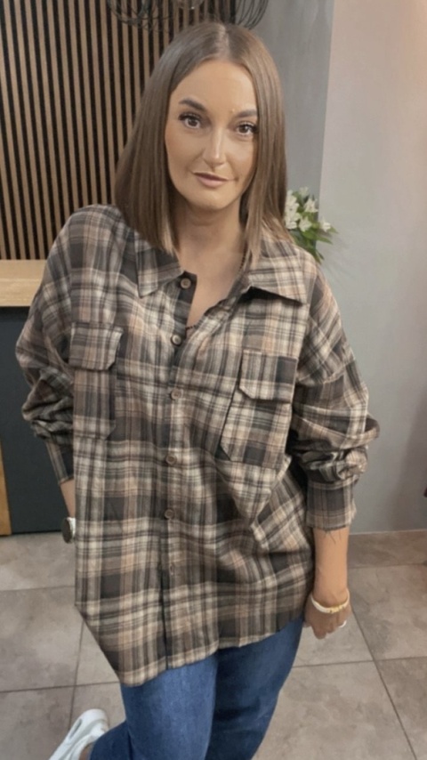 Koszula flanelowa w kratę – Brązowo–beżowa