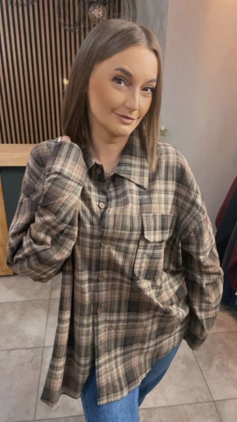 Koszula flanelowa w kratę – Brązowo–beżowa