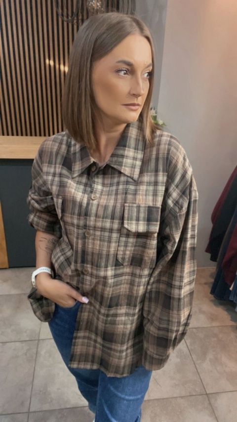 Koszula flanelowa w kratę – Brązowo–beżowa