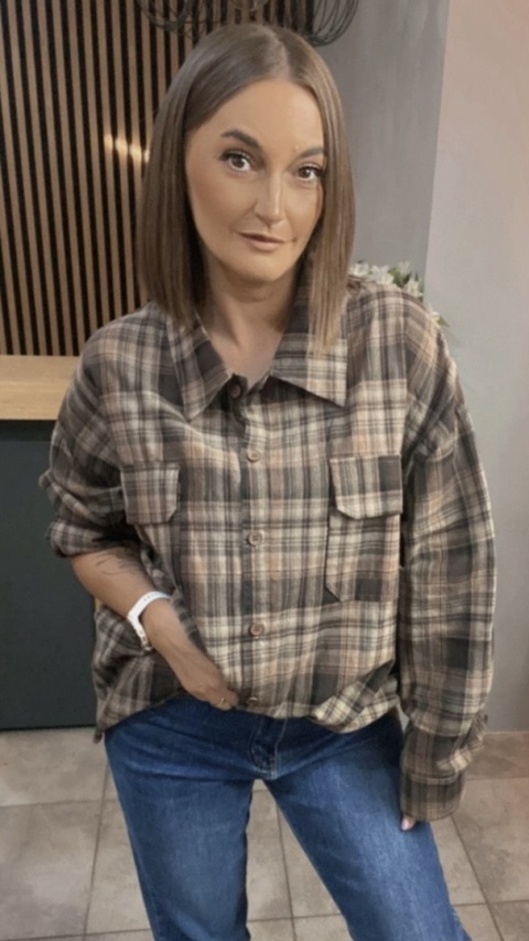 Koszula flanelowa w kratę – Brązowo–beżowa