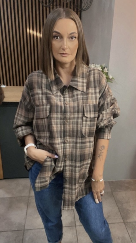 Koszula flanelowa w kratę – Brązowo–beżowa