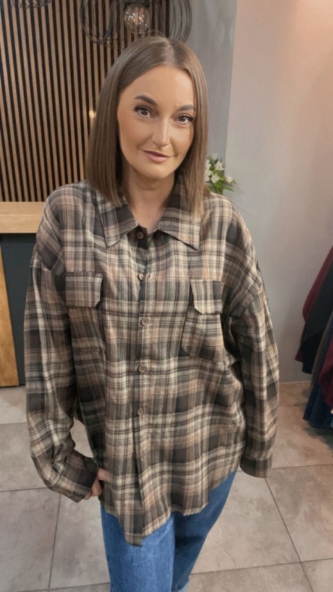 Koszula flanelowa w kratę – Brązowo–beżowa