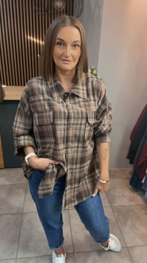 Koszula flanelowa w kratę – Brązowo–beżowa
