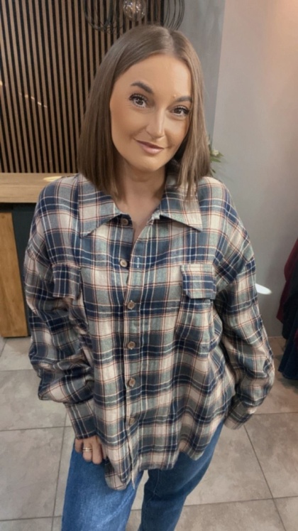 Koszula flanelowa w kratę – Czarno–beżowa