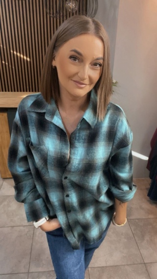 Koszula w kratę oversize – Turkus