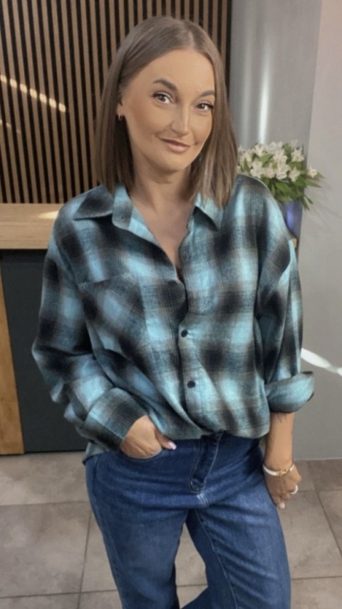 Koszula w kratę oversize – Turkus