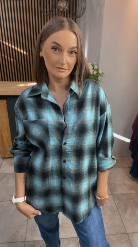 Koszula w kratę oversize – Turkus