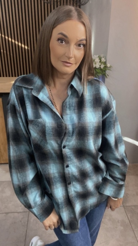 Koszula w kratę oversize – Turkus