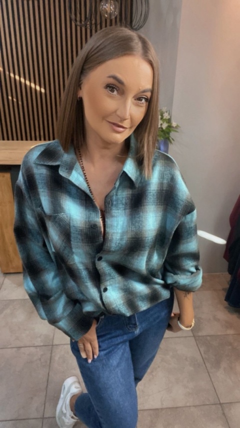 Koszula w kratę oversize – Turkus
