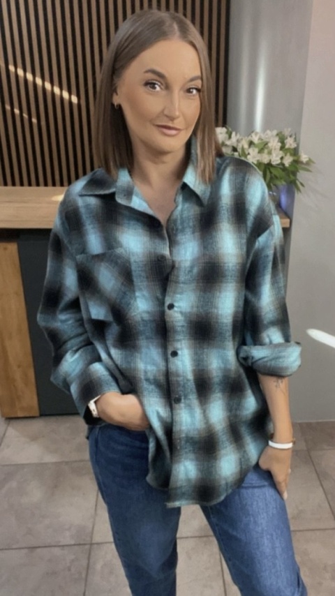 Koszula w kratę oversize – Turkus