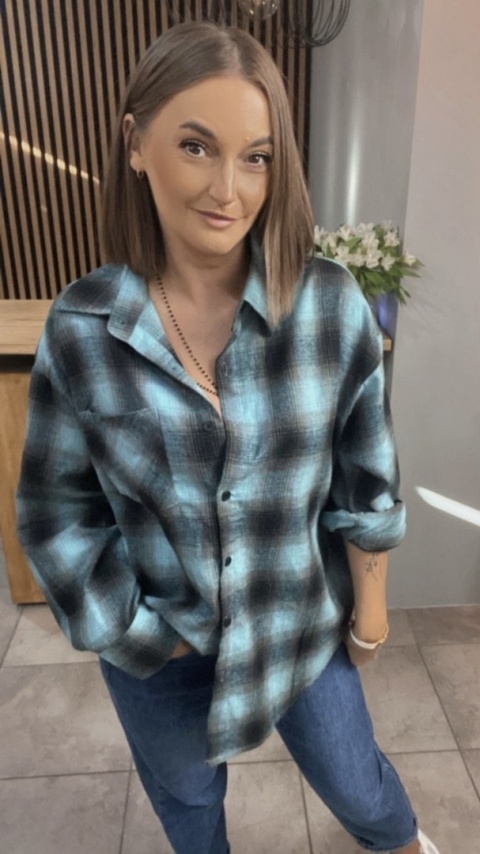 Koszula w kratę oversize – Turkus