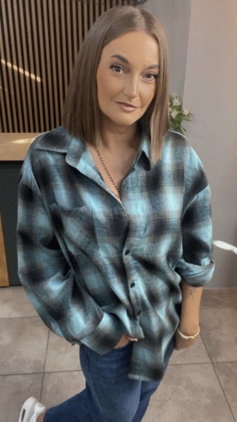 Koszula w kratę oversize – Turkus