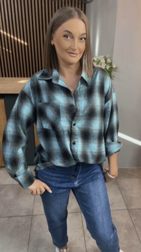 Koszula w kratę oversize – Turkus