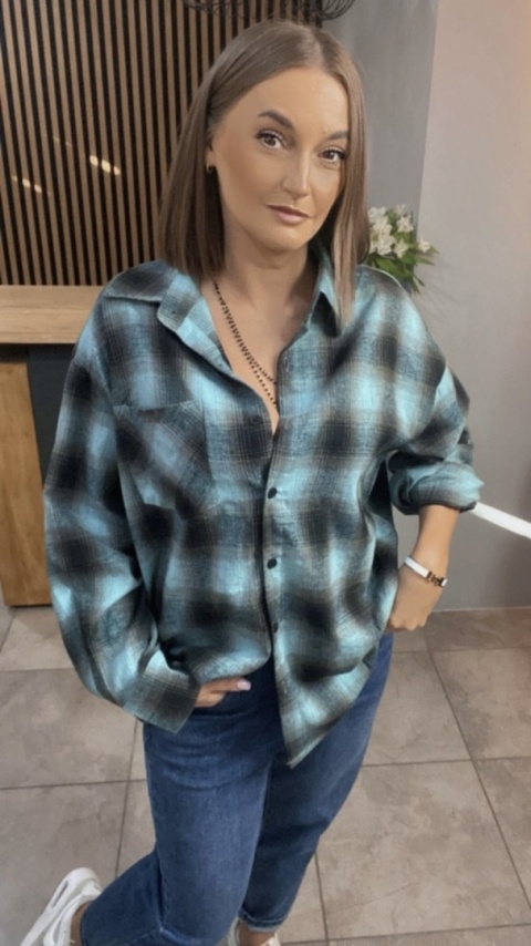 Koszula w kratę oversize – Turkus