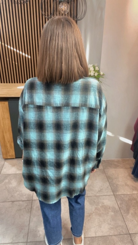 Koszula w kratę oversize – Turkus