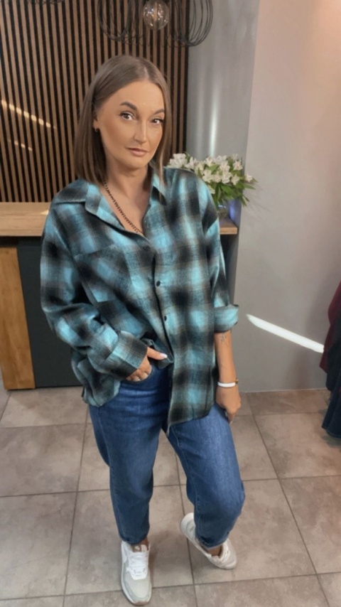 Koszula w kratę oversize – Turkus