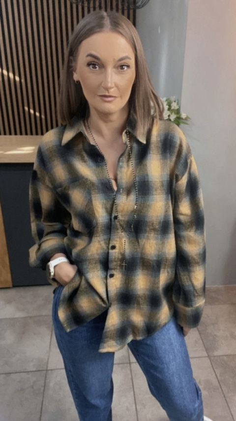 Koszula w kratę oversize – Musztarda