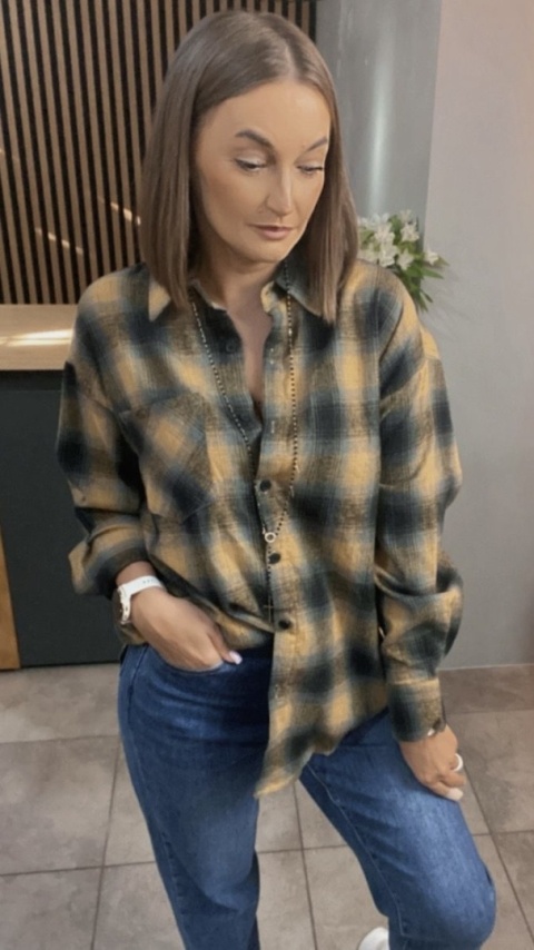 Koszula w kratę oversize – Musztarda
