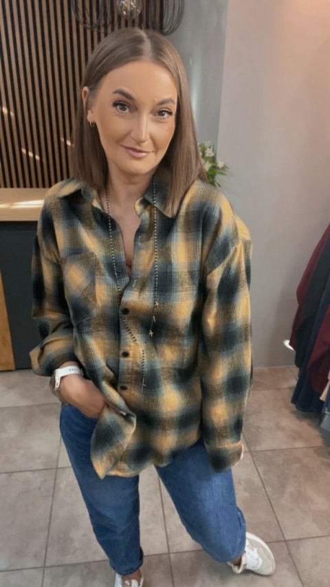 Koszula w kratę oversize – Musztarda