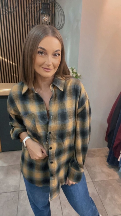 Koszula w kratę oversize – Musztarda